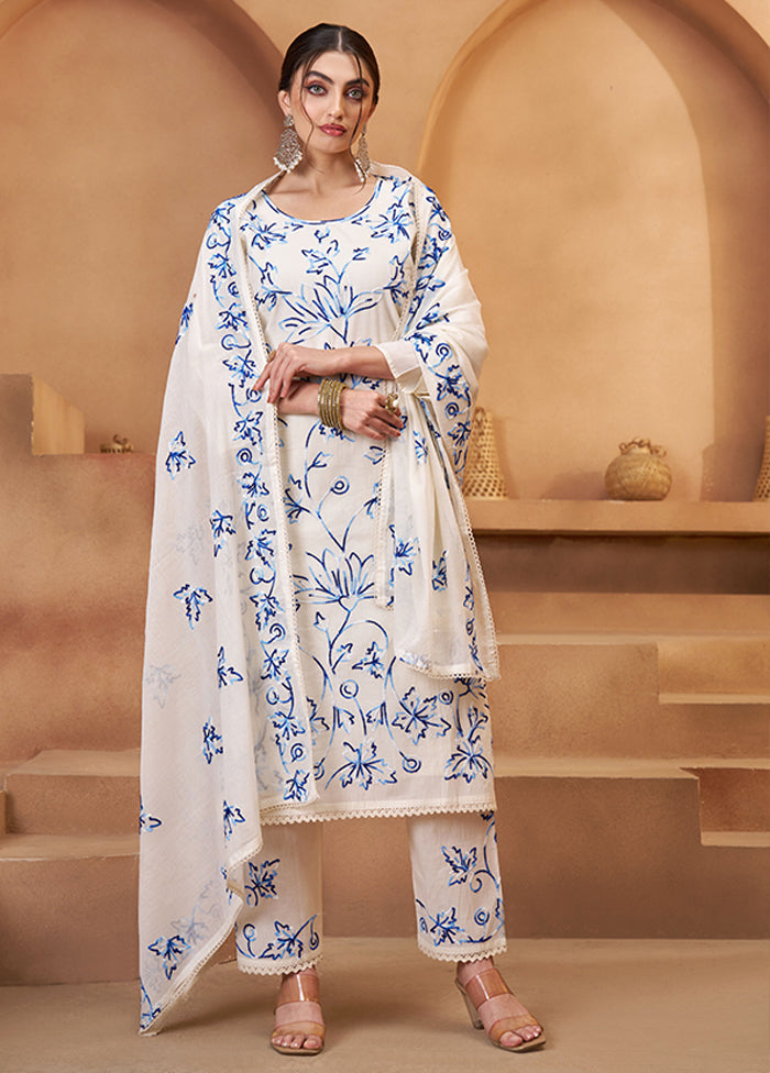 3 Pc Cream Cotton Suit Set