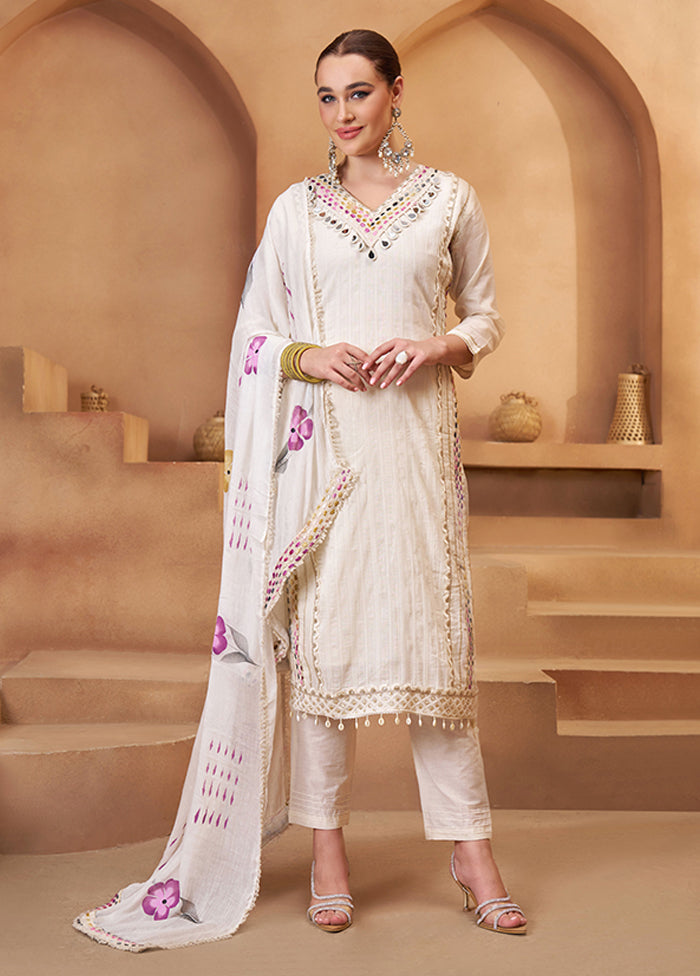 3 Pc Cream Cotton Suit Set