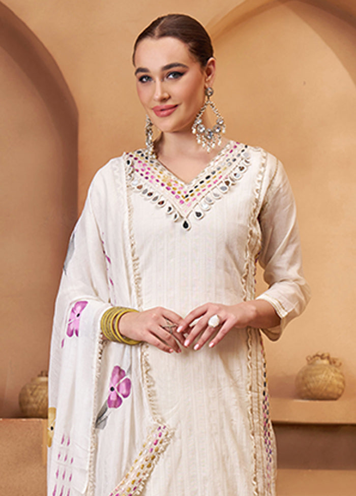 3 Pc Cream Cotton Suit Set