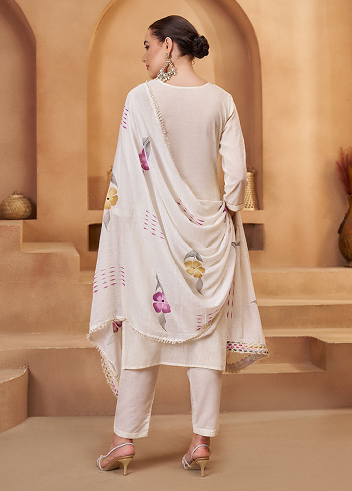 3 Pc Cream Cotton Suit Set
