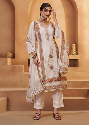 3 Pc Cream Cotton Suit Set