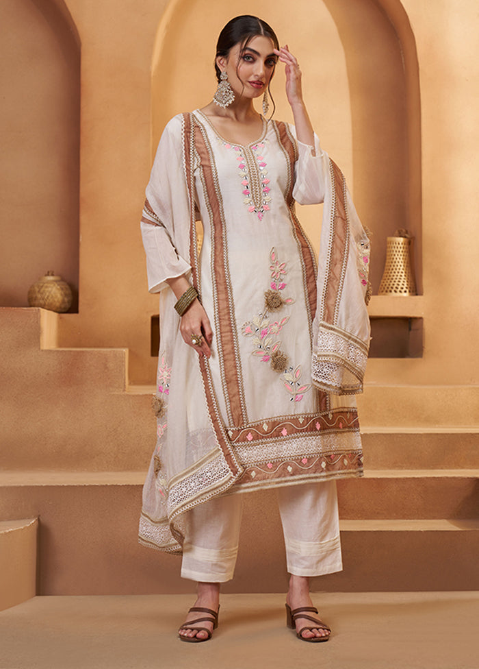 3 Pc Cream Cotton Suit Set