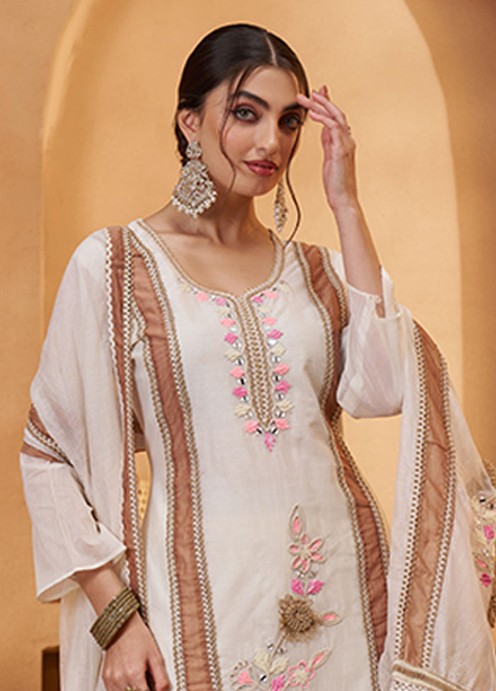 3 Pc Cream Cotton Suit Set