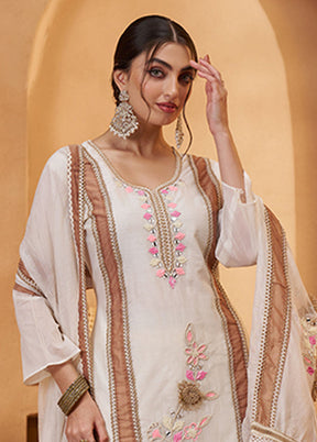 3 Pc Cream Cotton Suit Set