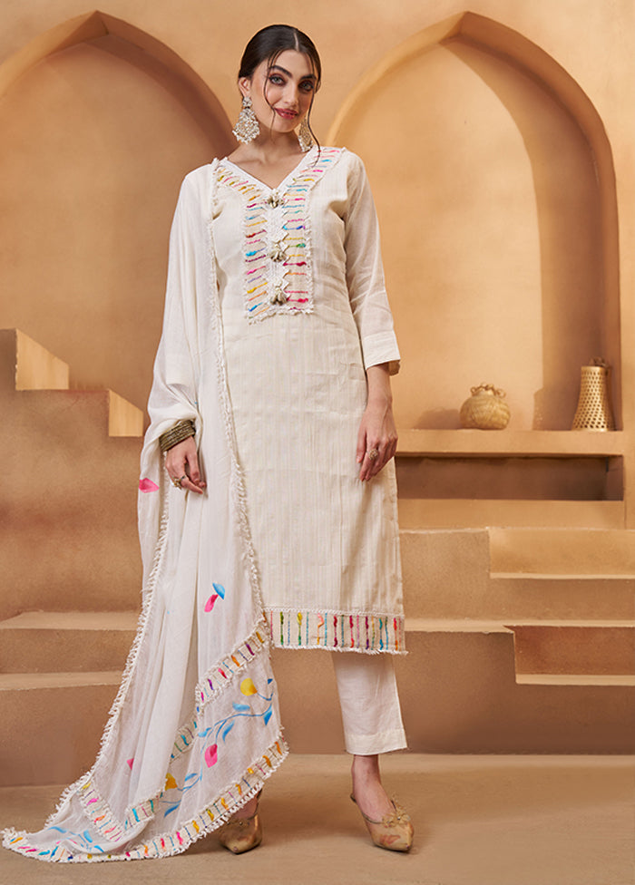 3 Pc Cream Cotton Suit Set