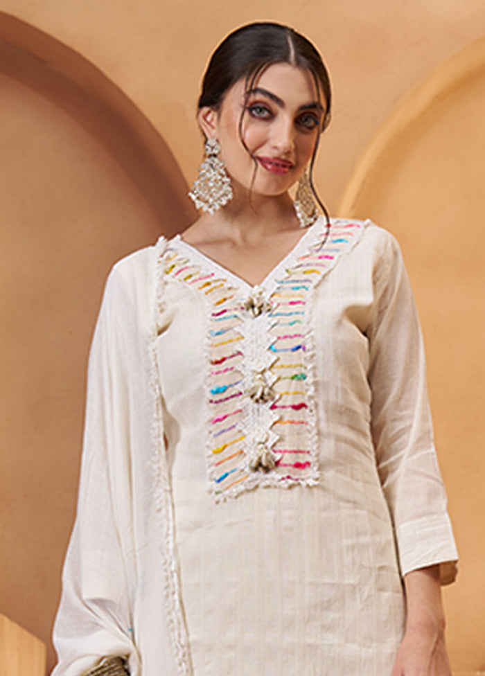 3 Pc Cream Cotton Suit Set