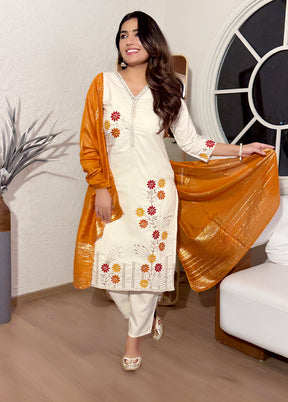 3 Pc Cream Cotton Suit Set