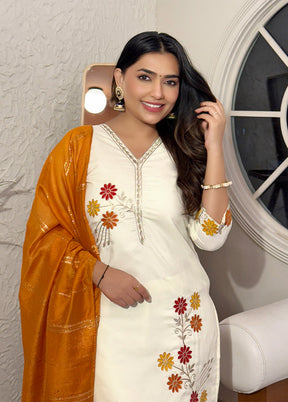 3 Pc Cream Cotton Suit Set