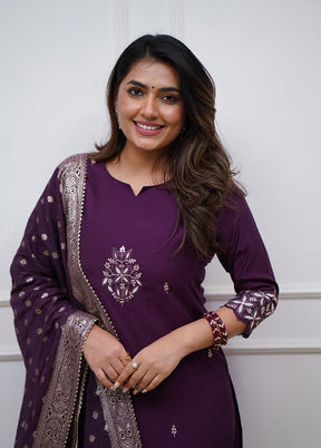 3 Pc Voilet Silk Suit Set
