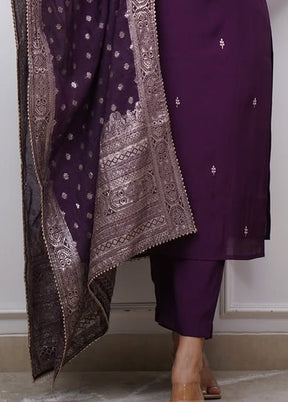3 Pc Voilet Silk Suit Set
