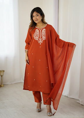 3 Pc Orange Cotton Suit Set