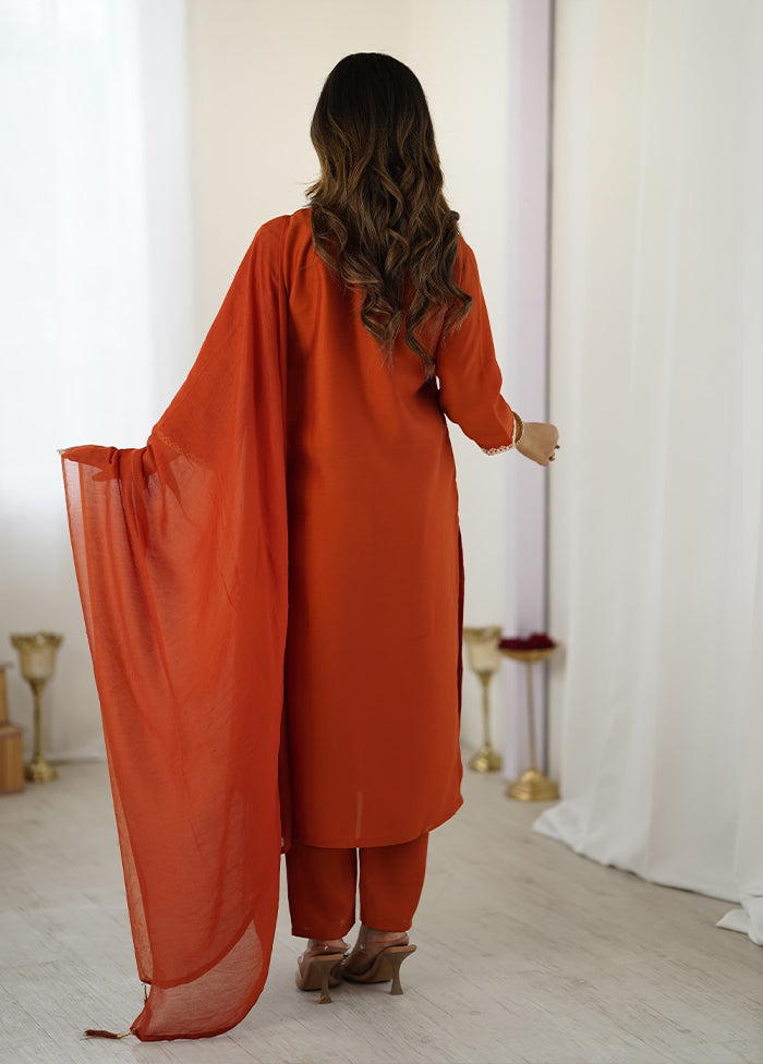 3 Pc Orange Cotton Suit Set