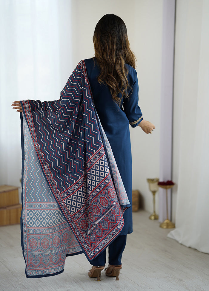 3 Pc Blue Cotton Suit Set