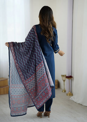 3 Pc Blue Cotton Suit Set