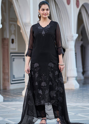 3 Pc Black Georgette Suit Set