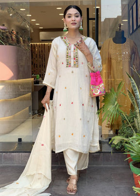 3 Pc Cream Silk Suit Set