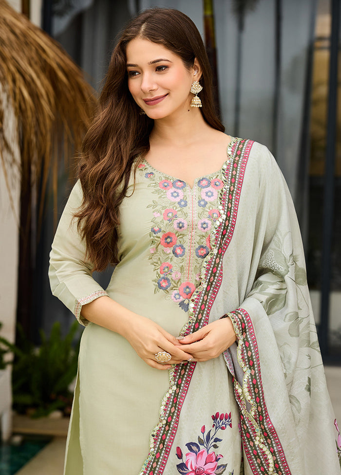 3 Pc Green Silk Suit Set