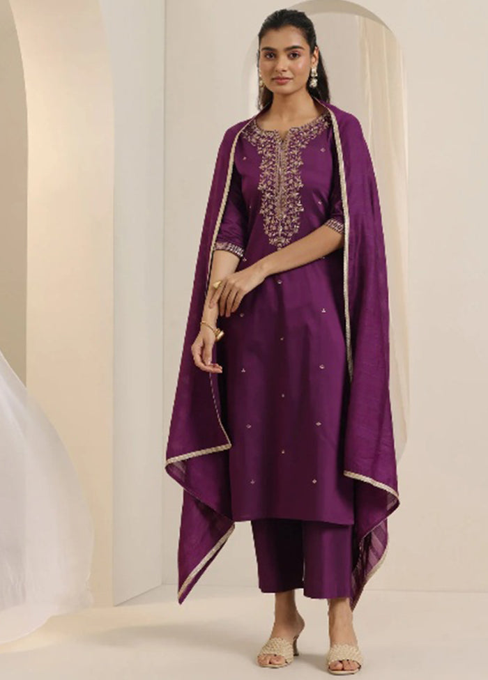 3 Pc Purple Silk Suit Set