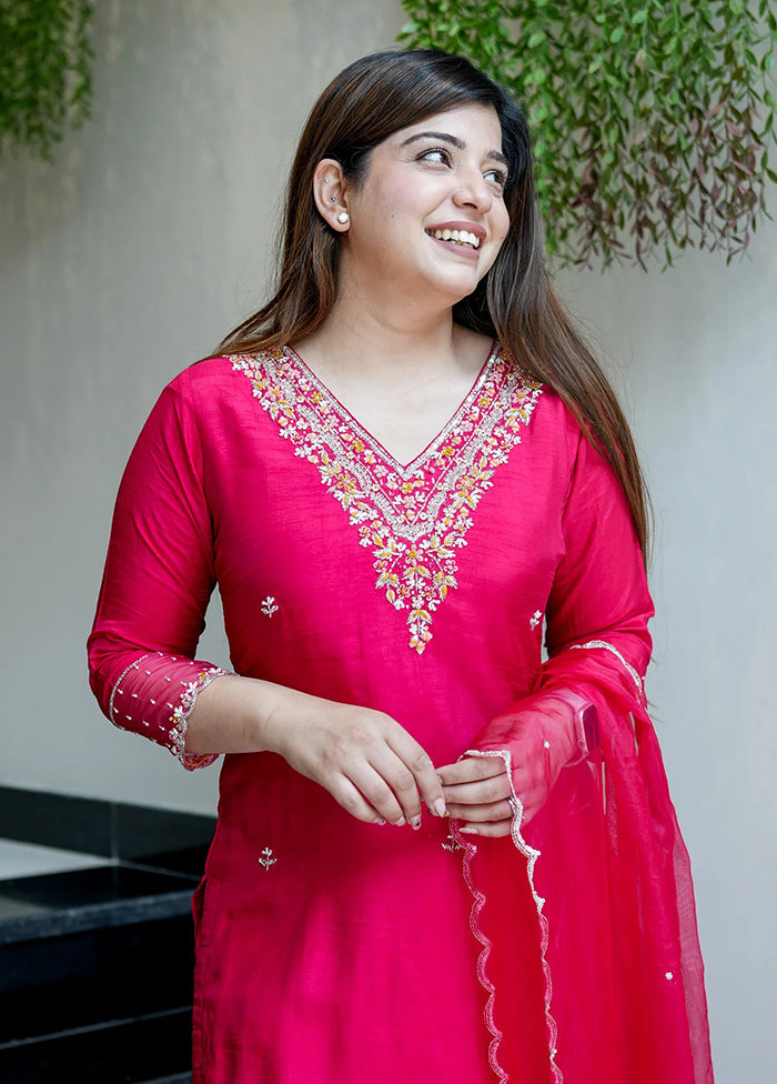 3 Pc Pink Silk Suit Set
