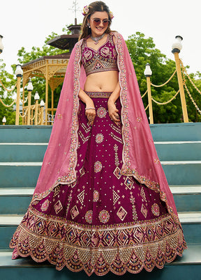 Wine Georgette Dupatta Lehenga Set