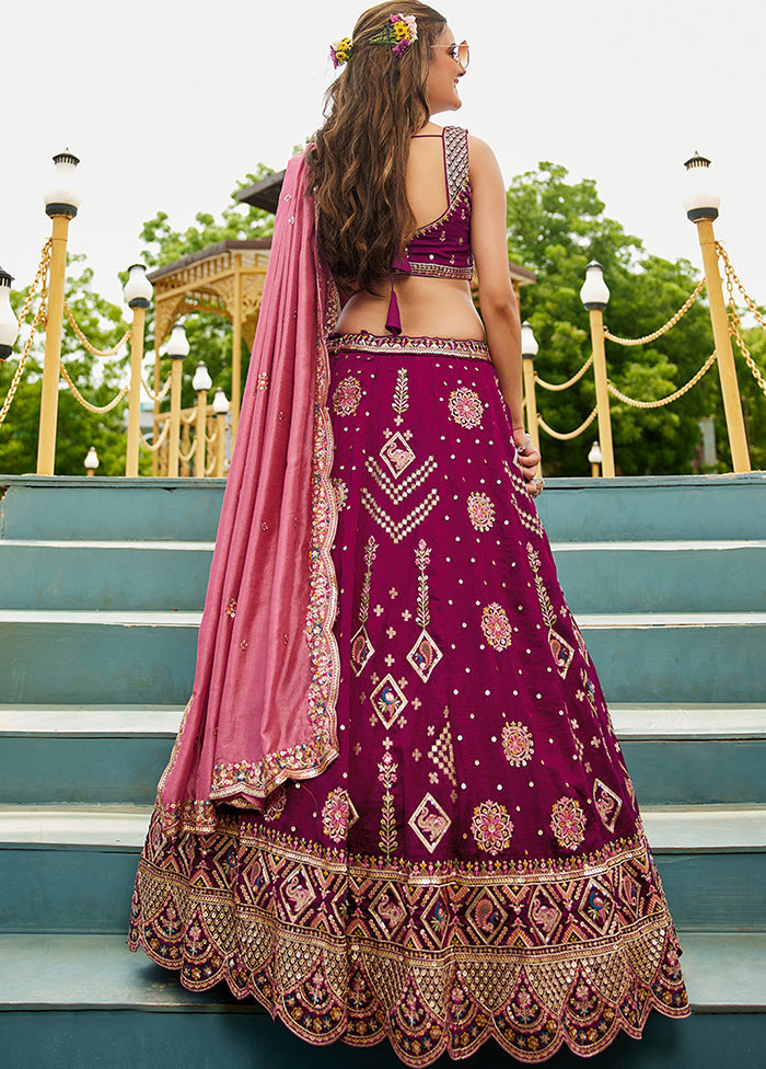 Wine Georgette Dupatta Lehenga Set