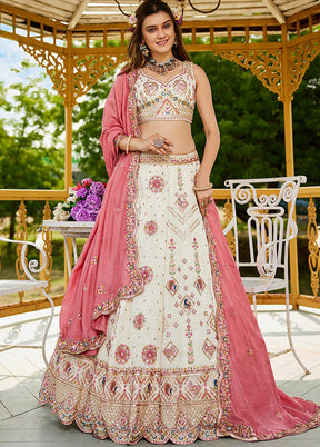 Cream Georgette Dupatta Lehenga Set