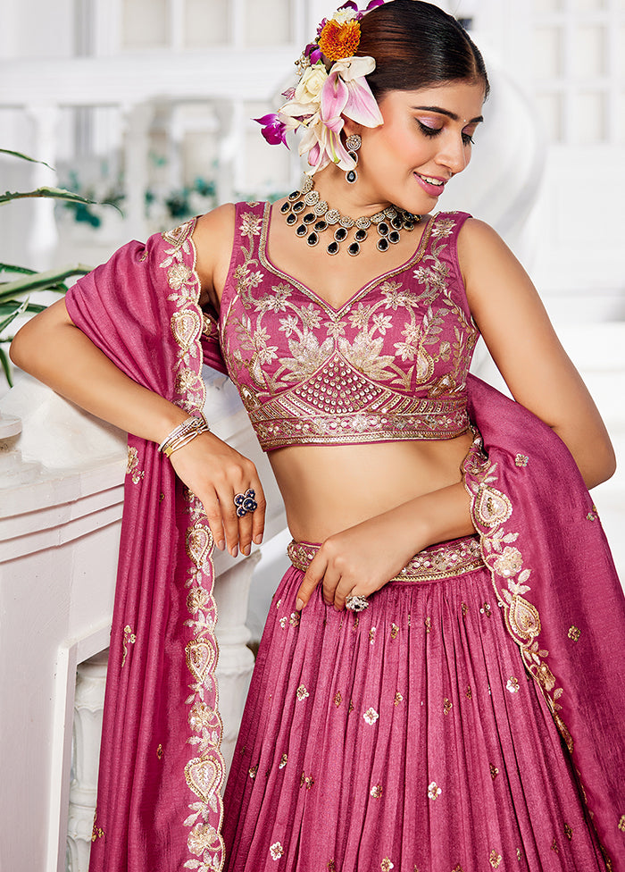 Pink Georgette Dupatta Lehenga Set