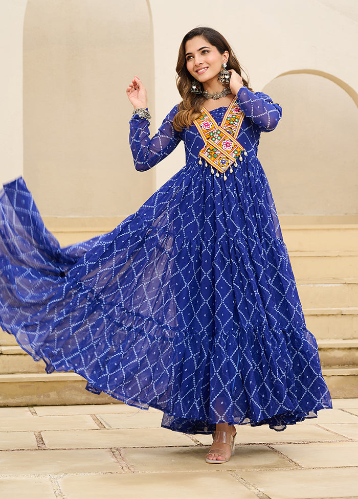 Blue Bandhani Printed Work Georgette Gown