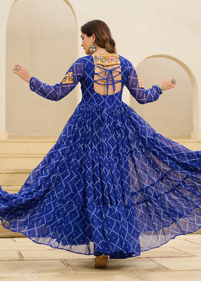 Blue Bandhani Printed Work Georgette Gown