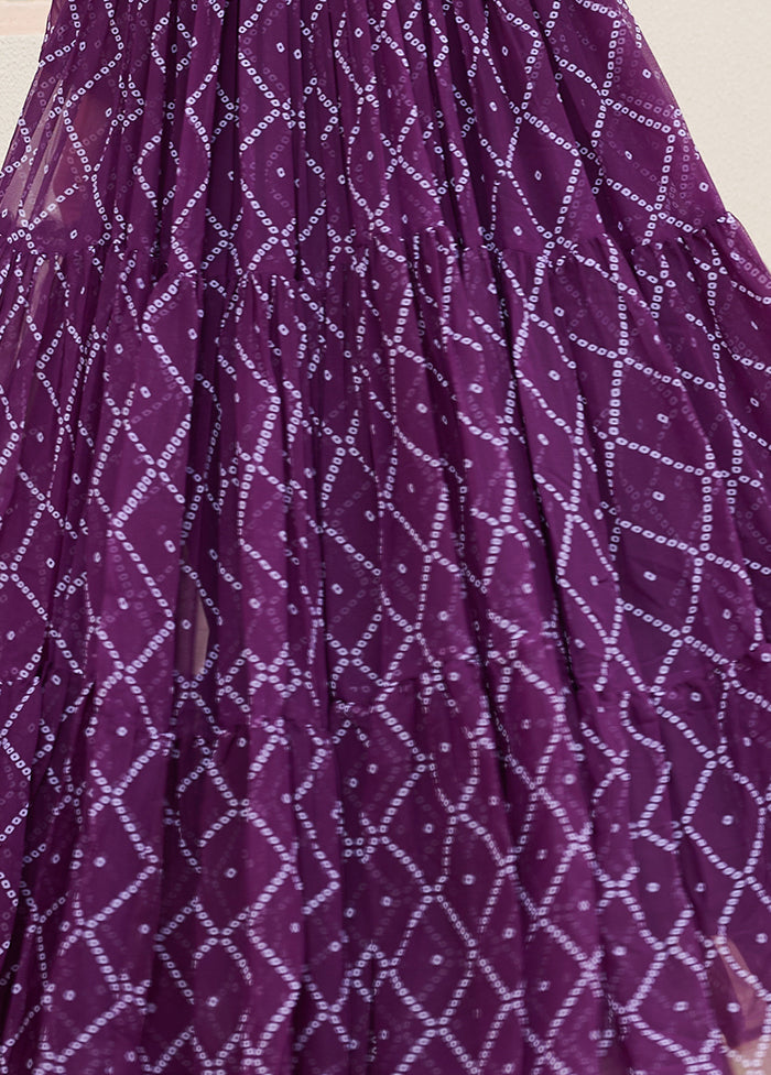 Purple Bandhani Printed Work Georgette Gown