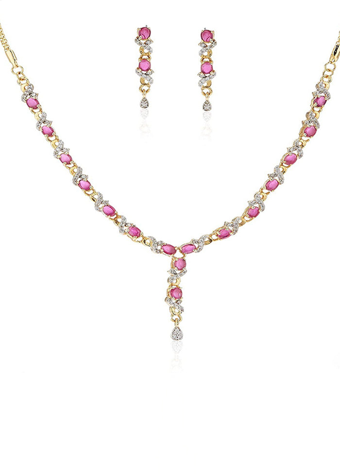 Gold Plated CZ Rubina Designer Necklace Set - Indian Silk House Agencies