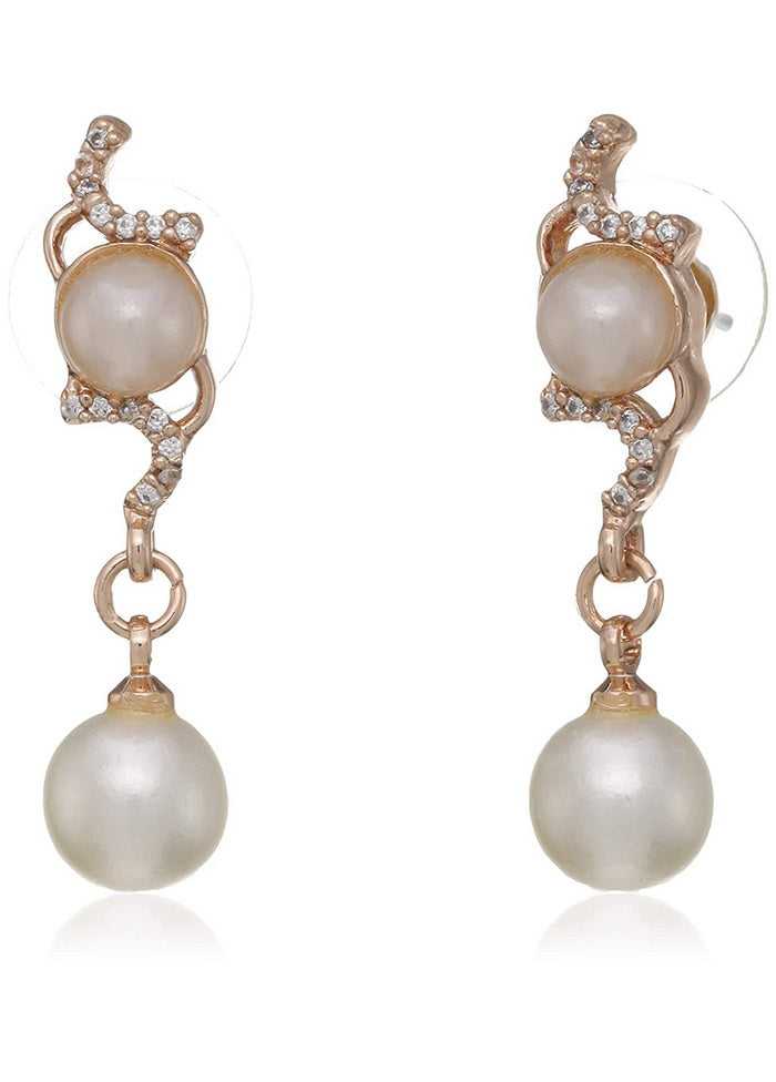 Estele Rhodium Plated American Diamond Pearl flower Drop Earrings - Indian Silk House Agencies