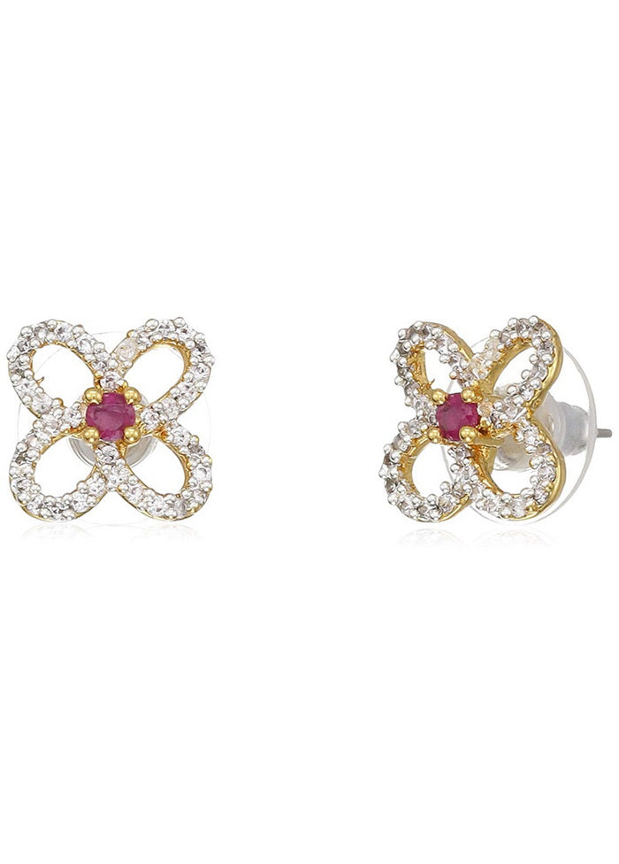 Estele 24 Kt Gold and Silver Plated American Diamond Amethyst Primrose Stud Earrings - Indian Silk House Agencies