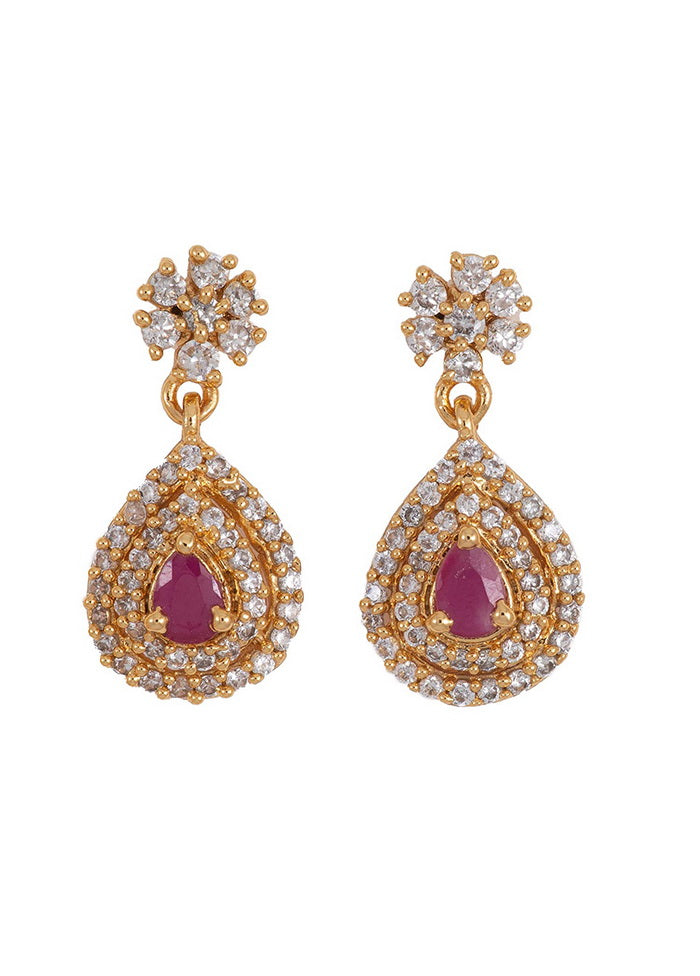 Estele 24 Kt Silver Plated American Diamond Monocot Flower Drop Earrings - Indian Silk House Agencies