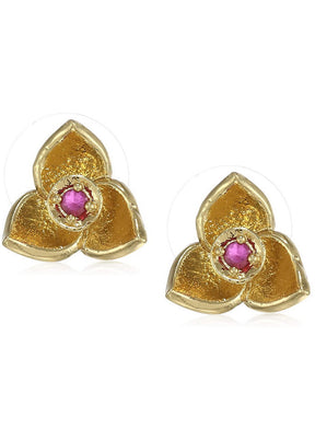 Estele 24 Kt Gold Plated CZ Ruby Mariposa Stud Earrings - Indian Silk House Agencies