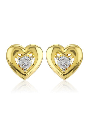 Estele Womens 24 Kt Gold Plated Metal Brass American Diamond Heart Stud Earrings - Indian Silk House Agencies