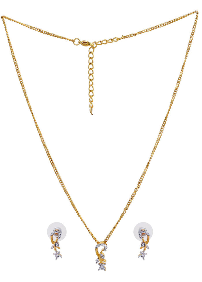 Gold Plated CZ Flower Curl Necklace Set - Indian Silk House Agencies