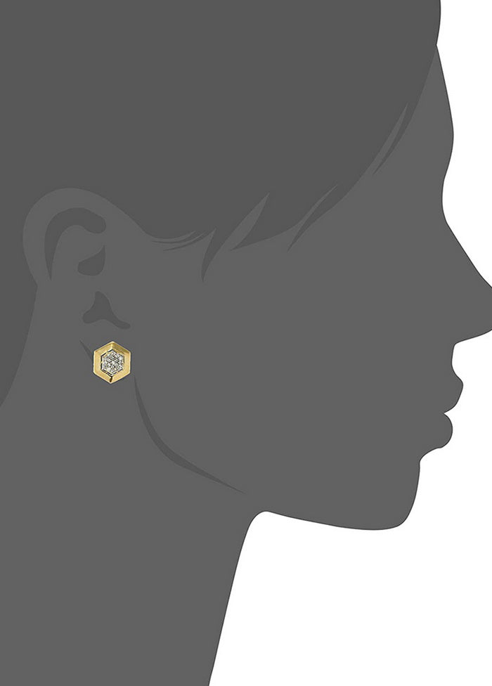 Estele 24 Kt Gold and Silver Plated American Diamond geometric Stud Earrings - Indian Silk House Agencies