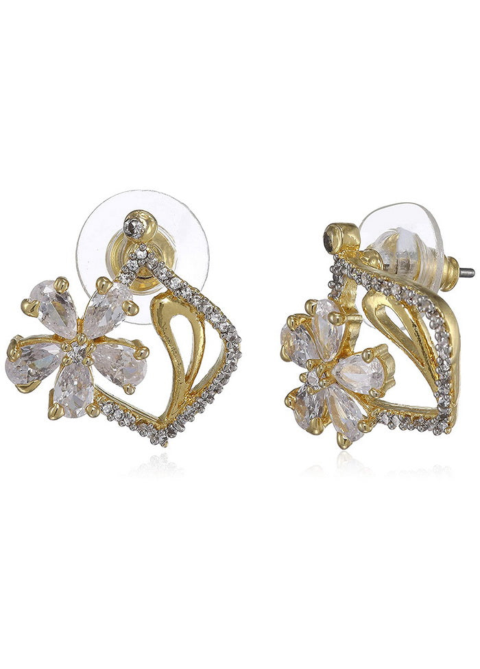 Estele 24 Kt Gold and Silver Plated American Diamond Flower Bunch Stud Earrings - Indian Silk House Agencies