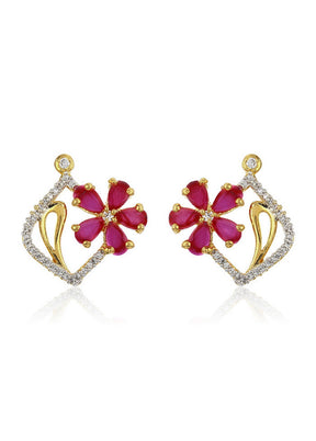 Estele Girls Womens 24K Gold and Silver Plated Brass Metal American Diamond Ruby flower Bouquet Stud - Indian Silk House Agencies