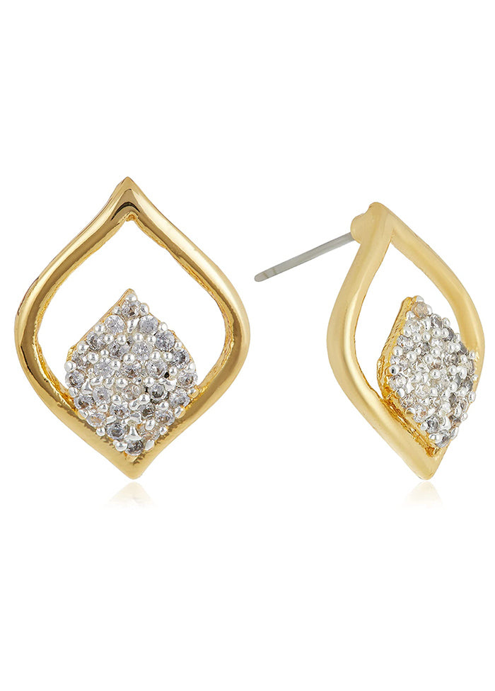 Gold And Rhodium Plated CZ Leaf Stud Earrings - Indian Silk House Agencies