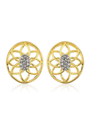 Estele 24 Kt Gold Plated Round with FlowerTwirl Stud Earrings - Indian Silk House Agencies