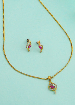 Gold And Rhodium Plated Caught In A Wave Ruby Necklace Set - Indian Silk House Agencies