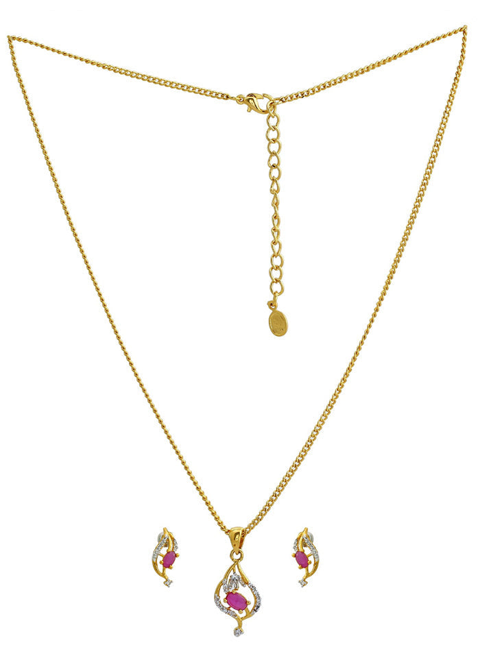 Gold And Rhodium Plated Caught In A Wave Ruby Necklace Set - Indian Silk House Agencies