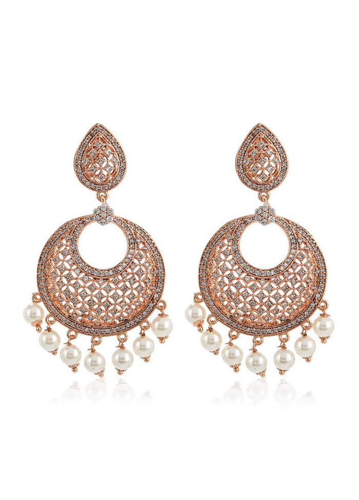 Estele Womens 24K Rose Gold Plated American Diamond Brass Metal Mesh Drop Earring - Indian Silk House Agencies