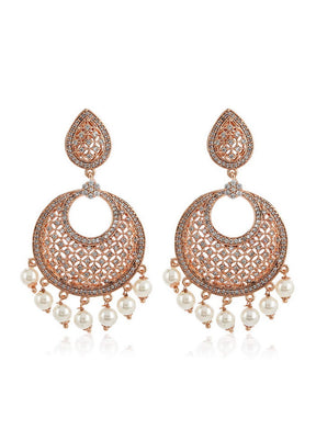 Estele Womens 24K Rose Gold Plated American Diamond Brass Metal Mesh Drop Earring - Indian Silk House Agencies