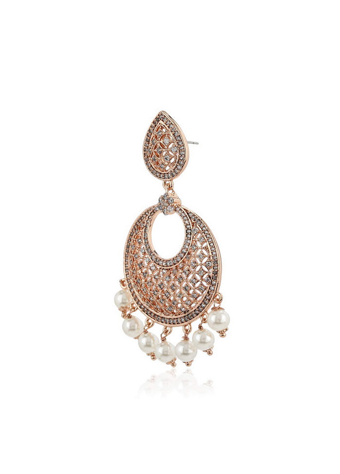 Estele Womens 24K Rose Gold Plated American Diamond Brass Metal Mesh Drop Earring - Indian Silk House Agencies