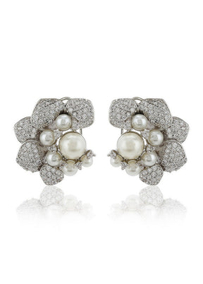 Estele Latest Design Stylish Crystal Pearl Silver Plated Earrings for Women - Indian Silk House Agencies