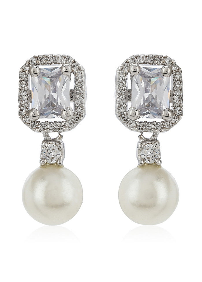 Estele American Diamond Pearl Drop Earrings - Indian Silk House Agencies