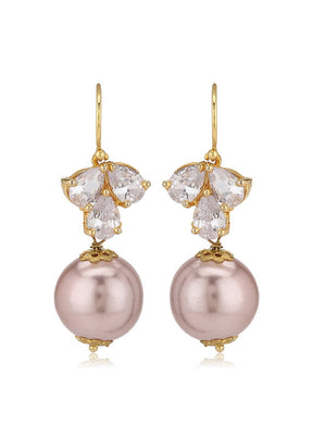 Estele Non Precious Metal 24Kt Rose Gold Plated Fancy Earrings With American Diamond Stone and Pearl - Indian Silk House Agencies